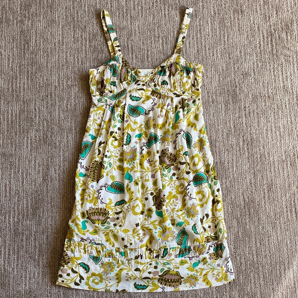 French Connection 100% Cotton Botanical Print Mini Dress Coastal Cowgirl